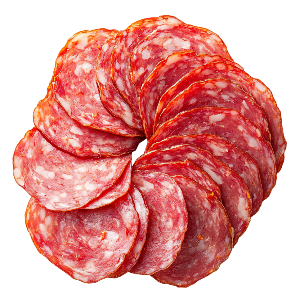 Salami Sausage Slices Circle Arrangement Cured Meat Snack Ham Isolated On Transparent Background png