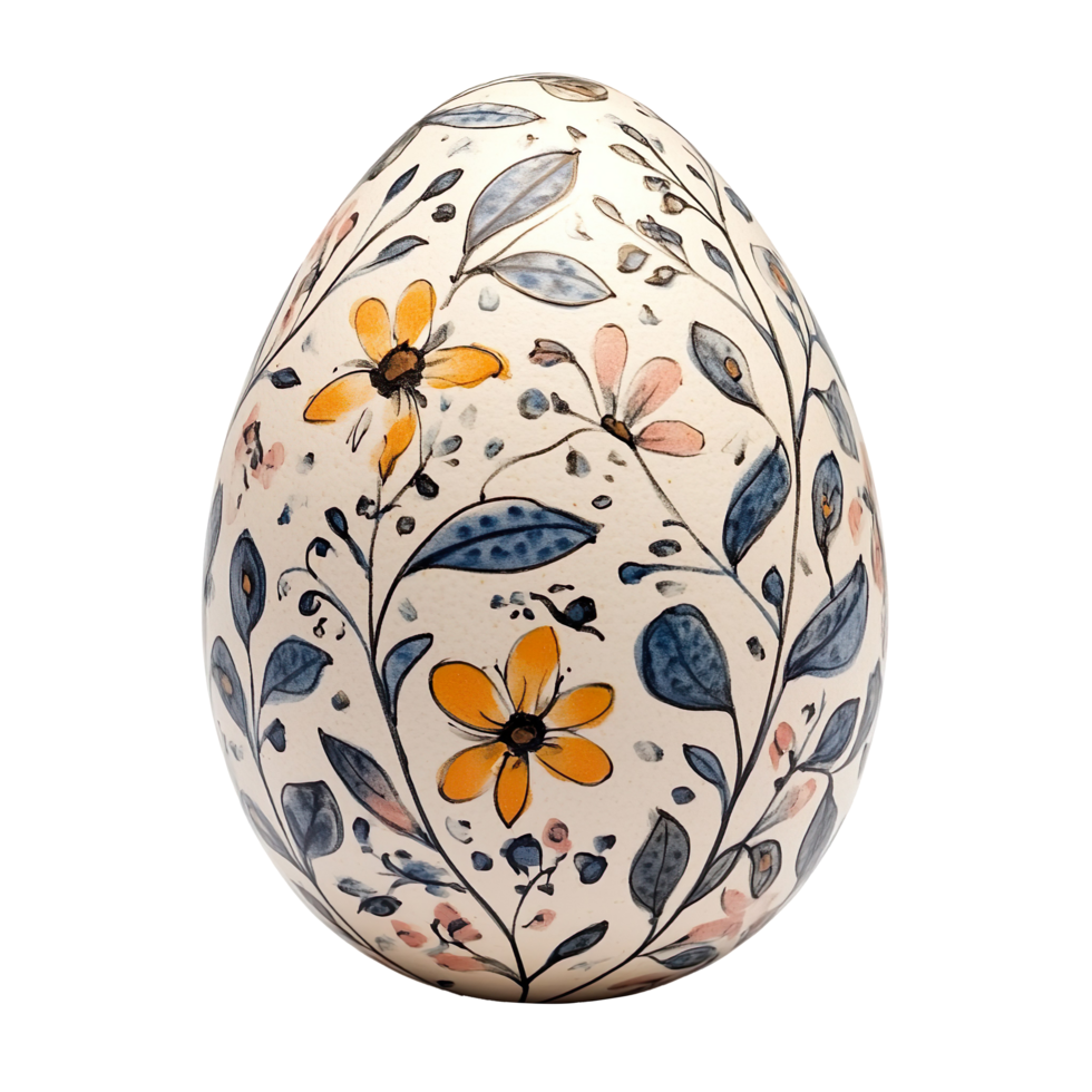 Decorative Floral Painted Egg Spring Ornament Ceramic Design Isolated On Transparent Background png