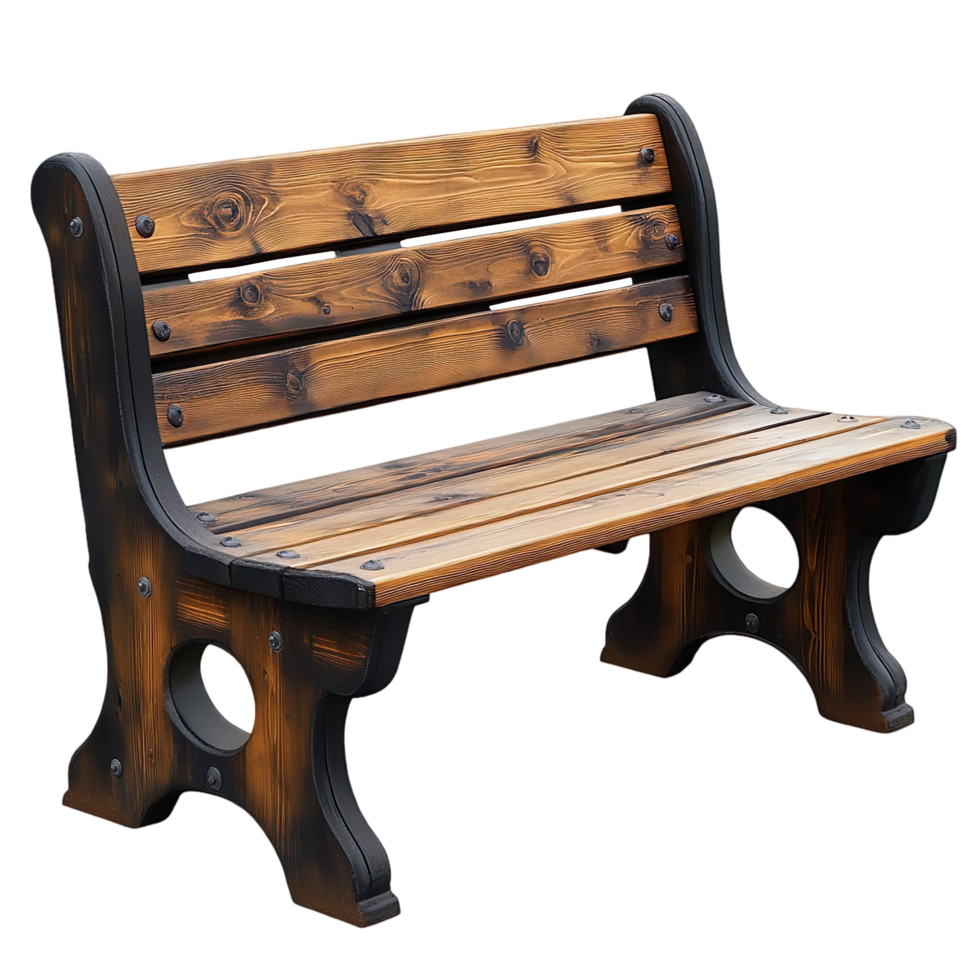 Wooden Park Bench with Rustic Design Isolated On Transparent Background png
