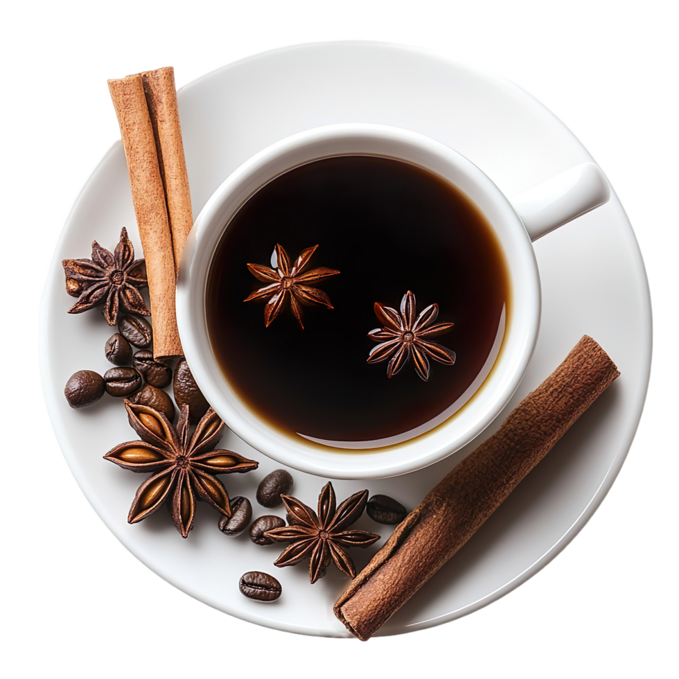Coffee Cup with Cinnamon and Star Anise Isolated On Transparent Background png