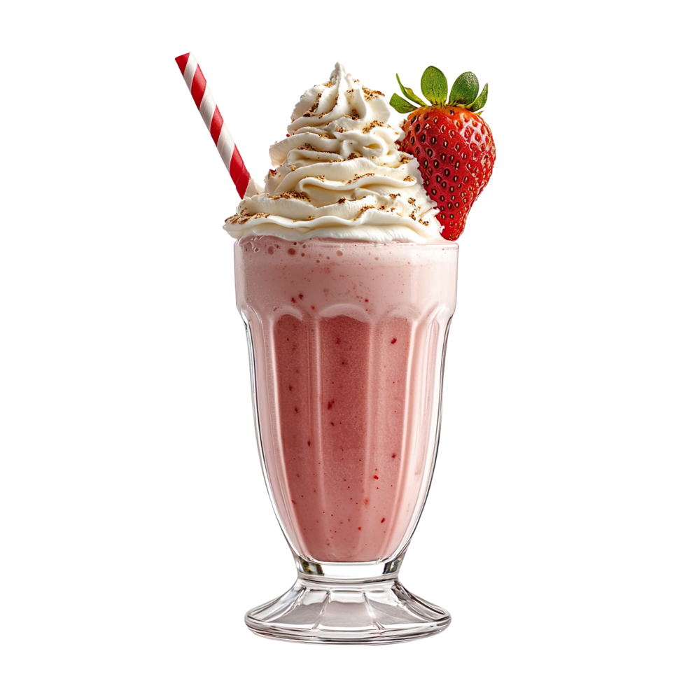 Strawberry Milkshake Topped With Whipped Cream And Fresh Strawberry Isolated On Transparent Background png