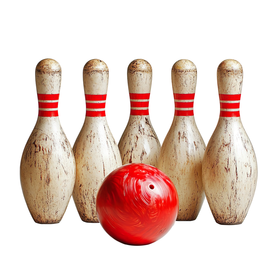 Bowling Pins and Red Ball Set for Classic Game Isolated On Transparent Background png