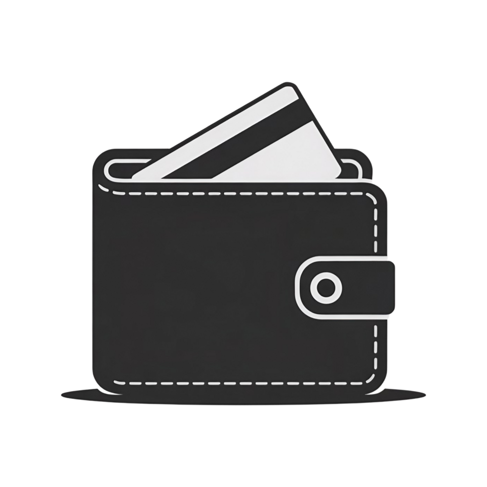 Simple Black Wallet Icon with Credit Card Minimalist Finance Design Flat Style Illustration png