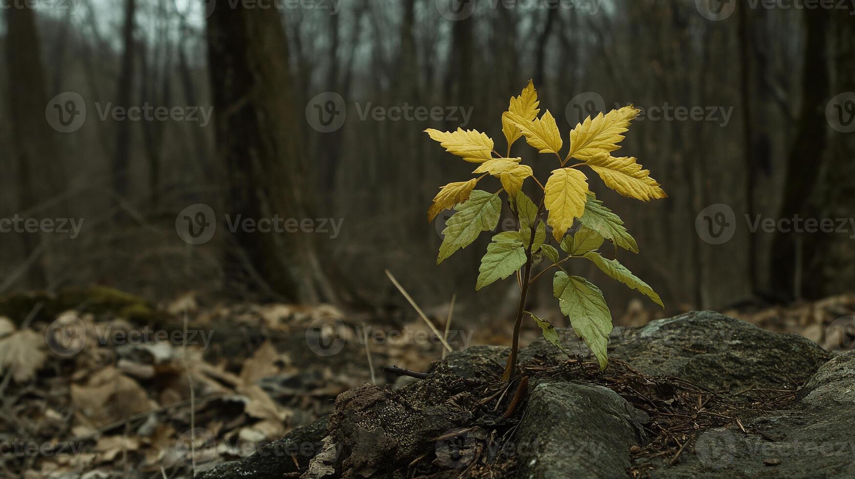 New growth amidst autumn leaves forest photography natural environment ground level resilience in nature photo