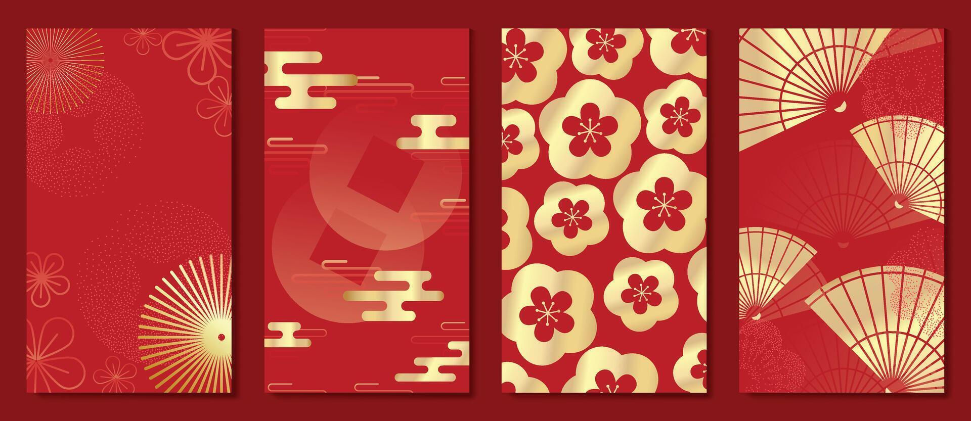 Hongbao red envelopes. Chinese festive traditional gift with coins, money for New Year, birthday, wedding vector