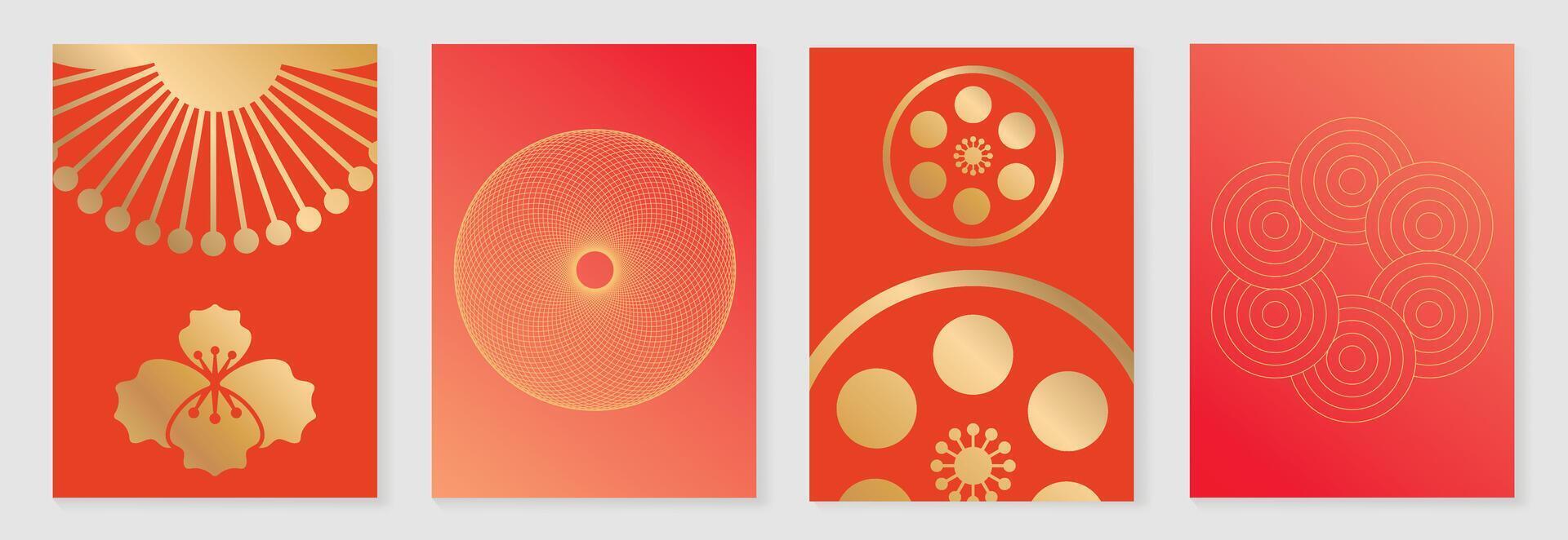 Chinese New Year hongbao red envelope design . Collection of Chinese festival with cherry blossom, coin. Elegant oriental illustration for angpao, cover, website, calendar, ads. vector