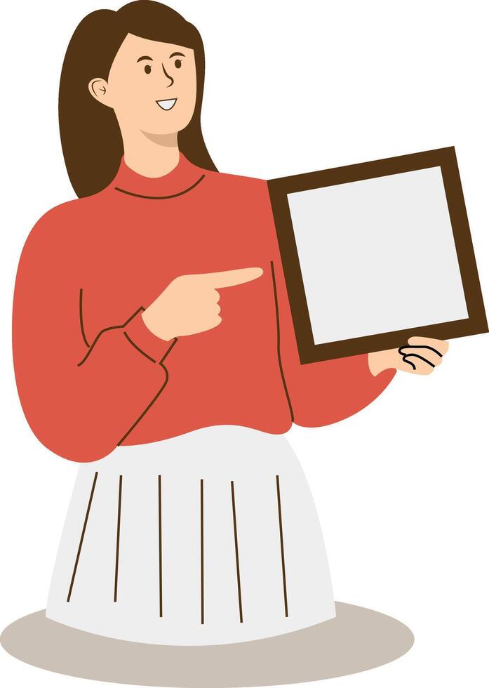 Young Woman Pointing Illustration with Cartoon Design vector