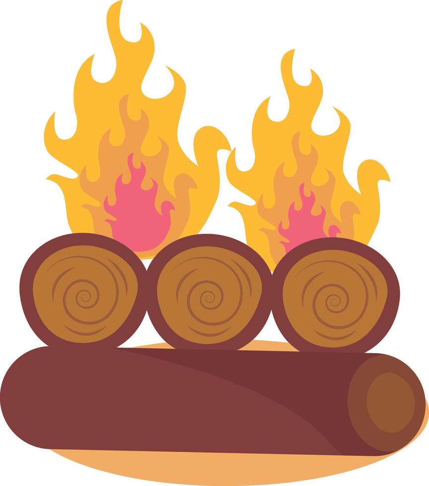 Illustration of Wood Bonfire with Cartoon Design, Isolated on White Background vector