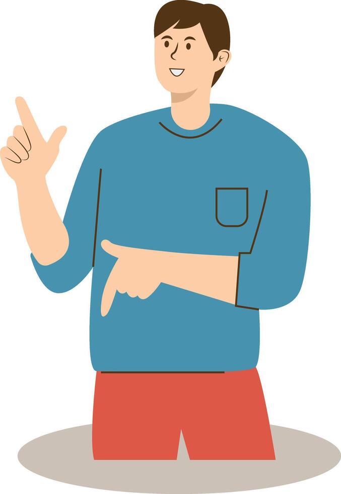 Young Man Pointing Illustration with Cartoon Design vector