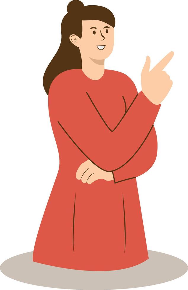 Young Woman Pointing Illustration with Cartoon Design. vector