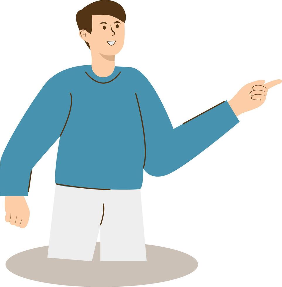 Young Man Pointing Illustration in Cartoon Design. vector