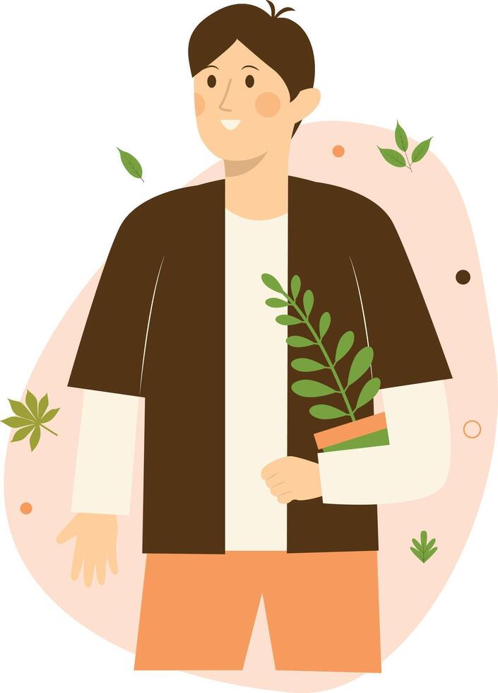 Green Lifestyle Male Character with Cartoon Design. vector