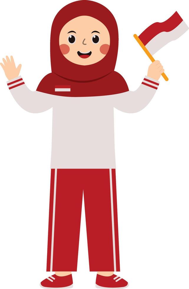 Woman Hijab Holding Flag Indonesian. vector