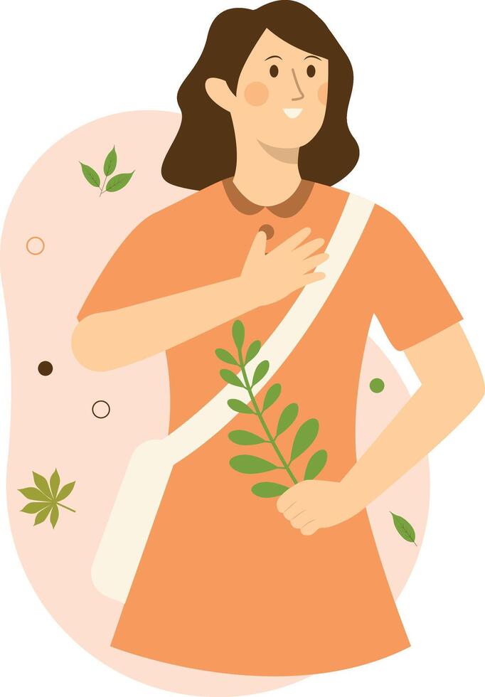 Green Lifestyle Woman Character with Cartoon Design. vector