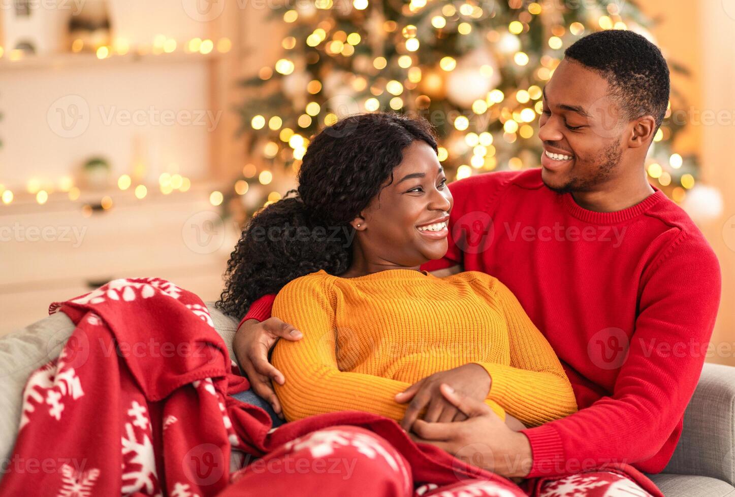 couple celebrating Christmas together photo