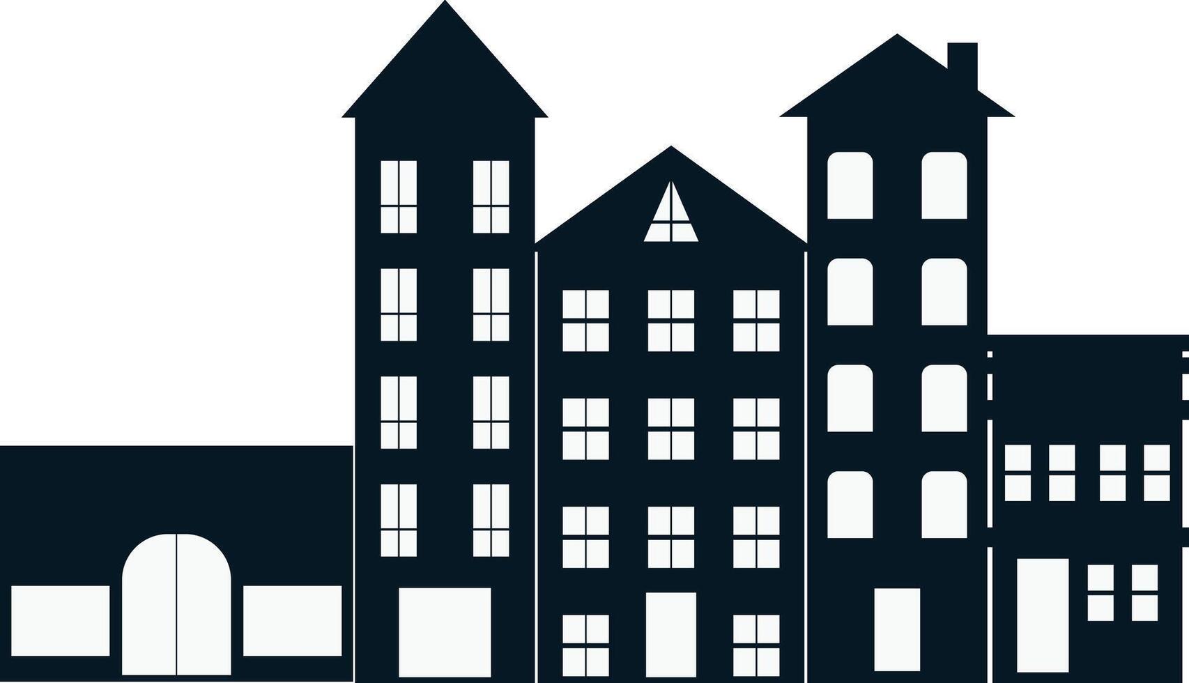 Urban Cityscape Silhouette on White Background. vector