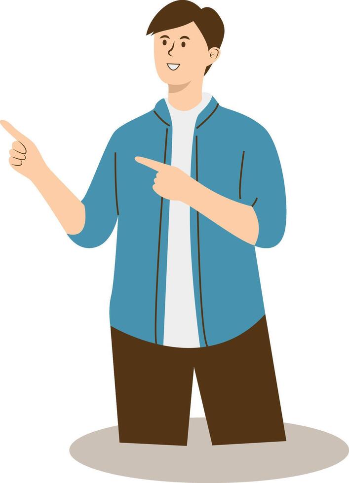 Young Man Pointing Illustration. Cartoon Character vector