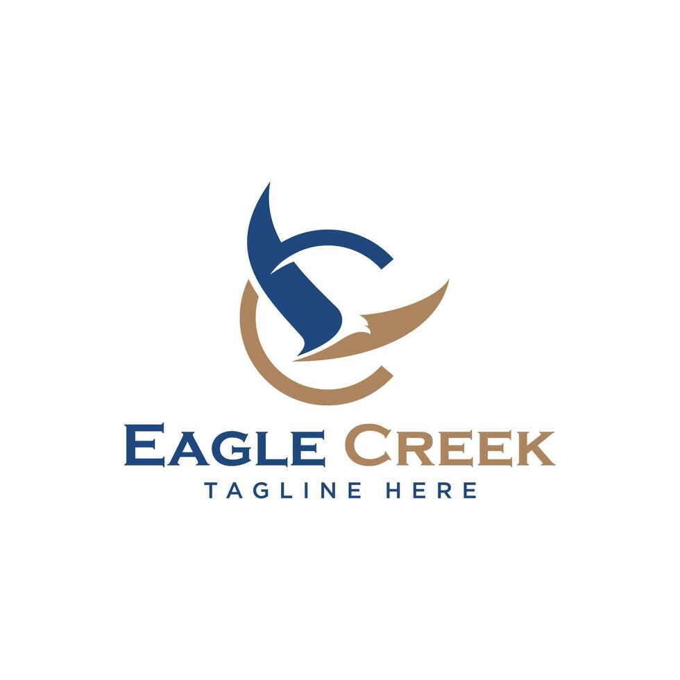 Eagle flying illustration logo with letter C vector