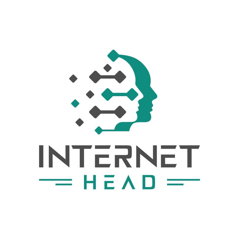 two heads internet technology logo vector
