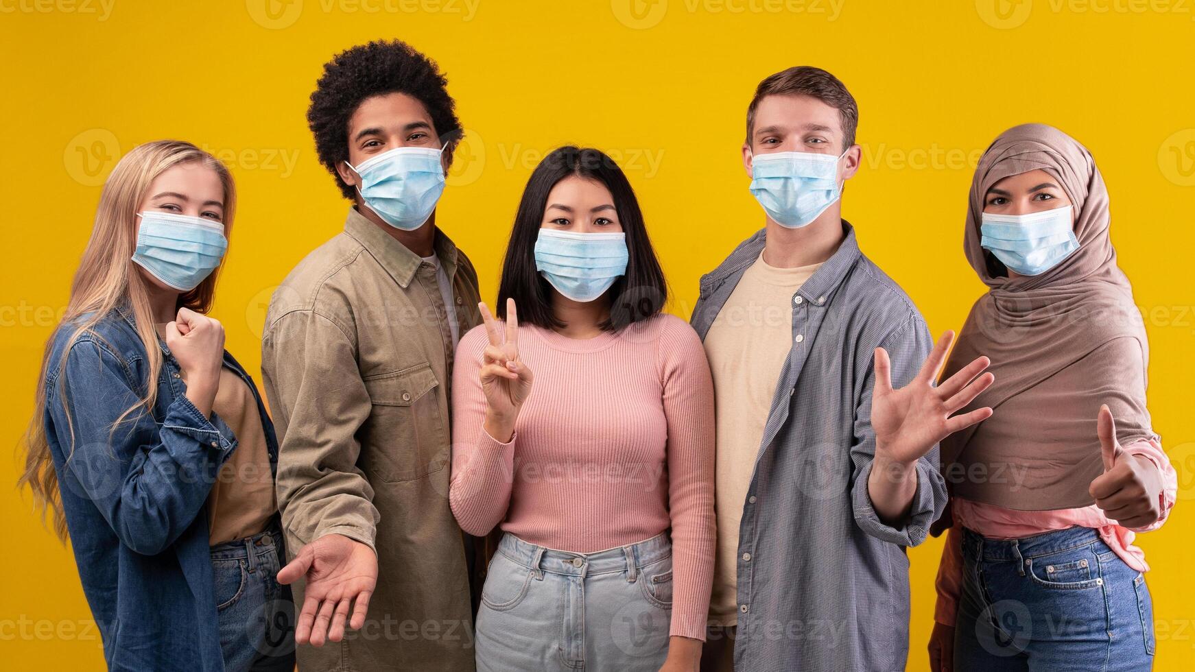 Group of friends wearing face masks photo