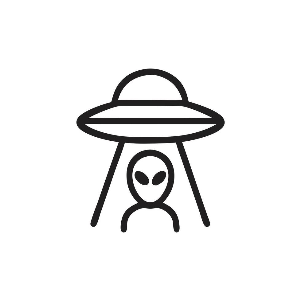Flying saucer icon simple alien abducted by a ufos glowing beam. vector
