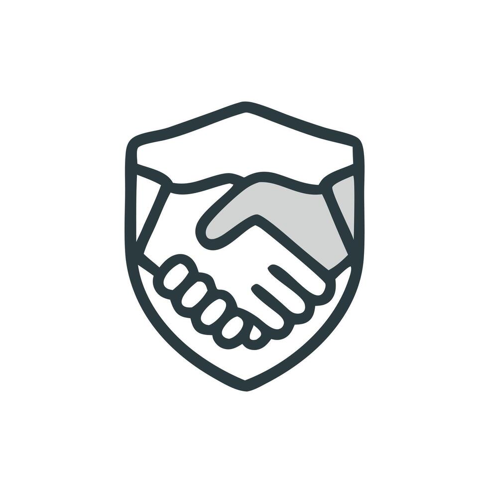 Trust agreement icon handshake inside a protective shield symbolizes secure partnerships. vector