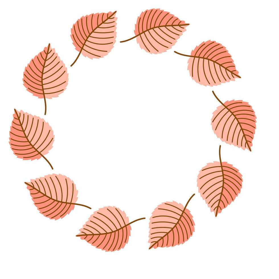 Autumn wreath with pink leaves in circular frame vector