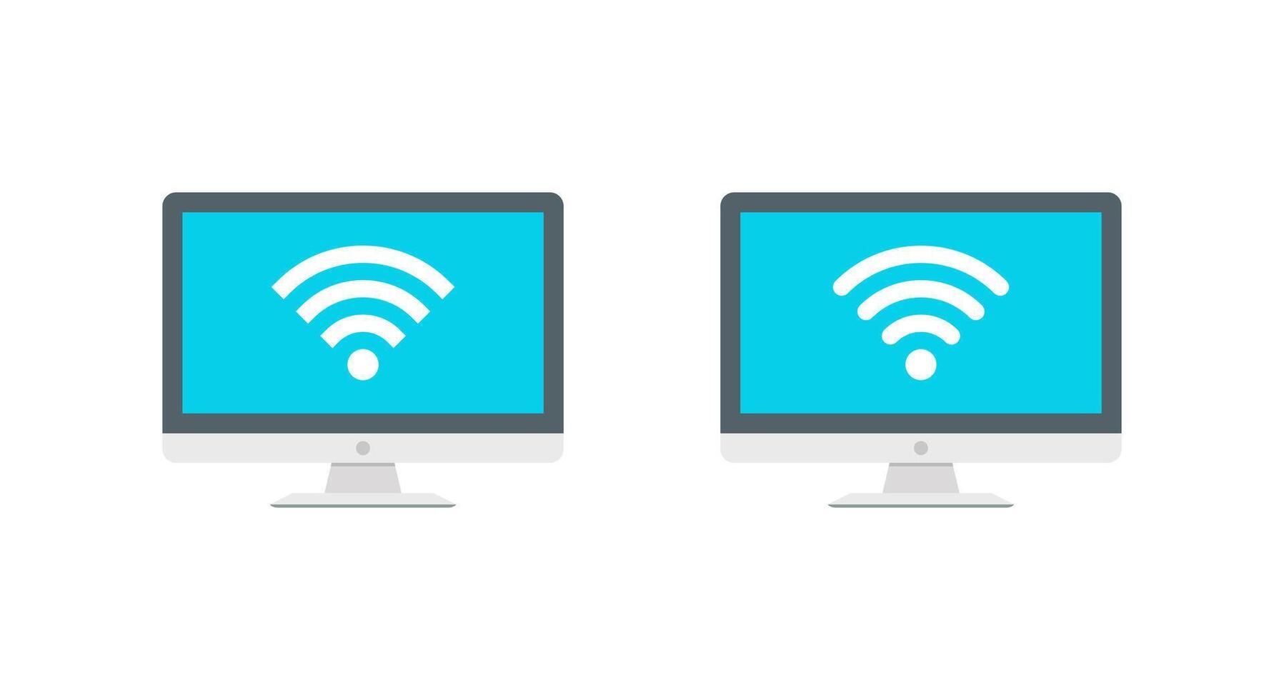 Flat computer screen with wifi signal. Internet connection icon on desktop monitor. Wireless technology and broadband network concept vector
