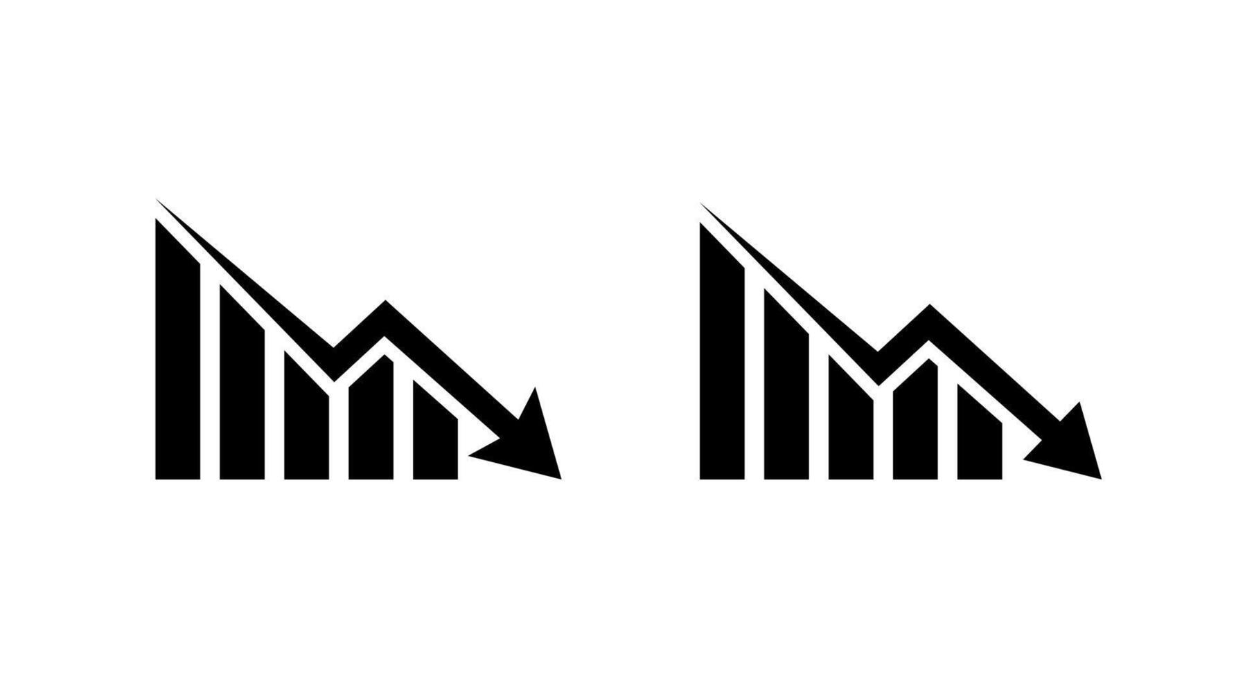 Bar chart with downward arrow icon. Financial crisis concept. Economy downturn and loss symbol vector