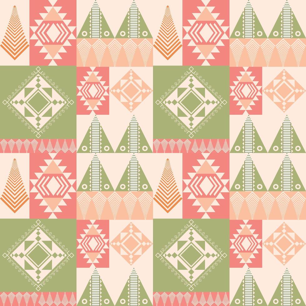 Ethnic seamless pattern with tribal geometric shapes. Ideal for fabric prints, packaging, home decor, and boho-style projects. vector