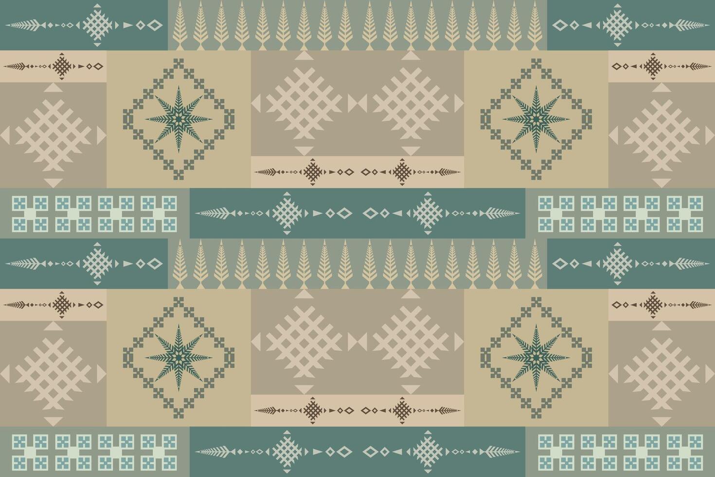 Seamless tribal geometric pattern in green vintage tones. Perfect for fabric, packaging, home decor, and ethnic-inspired design projects. vector
