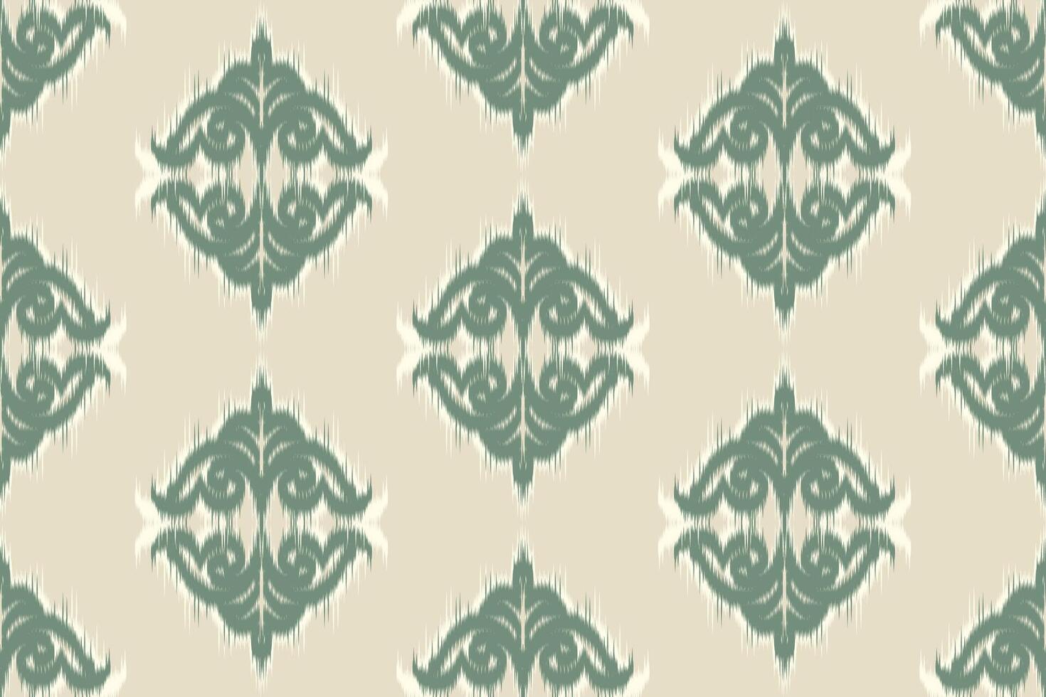 Seamless Ikat Pattern in Soft Olive and Beige Tones. Traditional Textile Design. vector