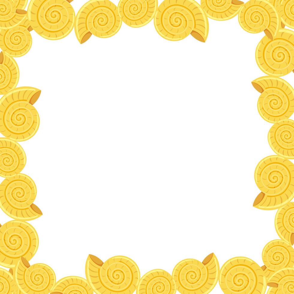 Square frame with yellow spiral shells vector