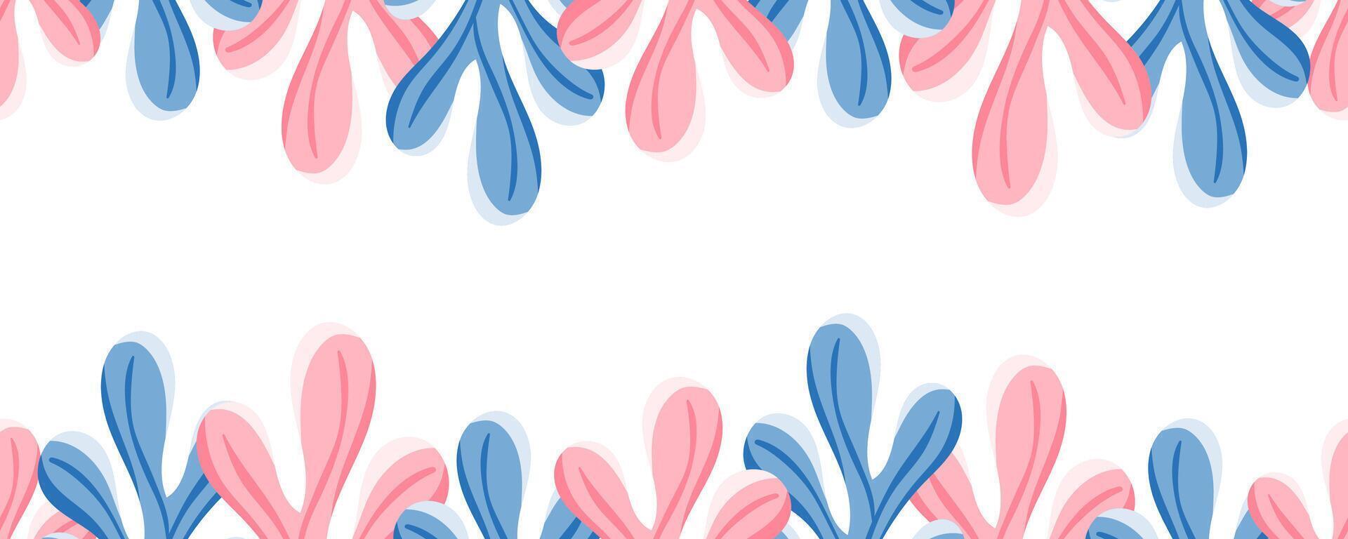Seamless border with pink and blue marine plants at top and bottom vector