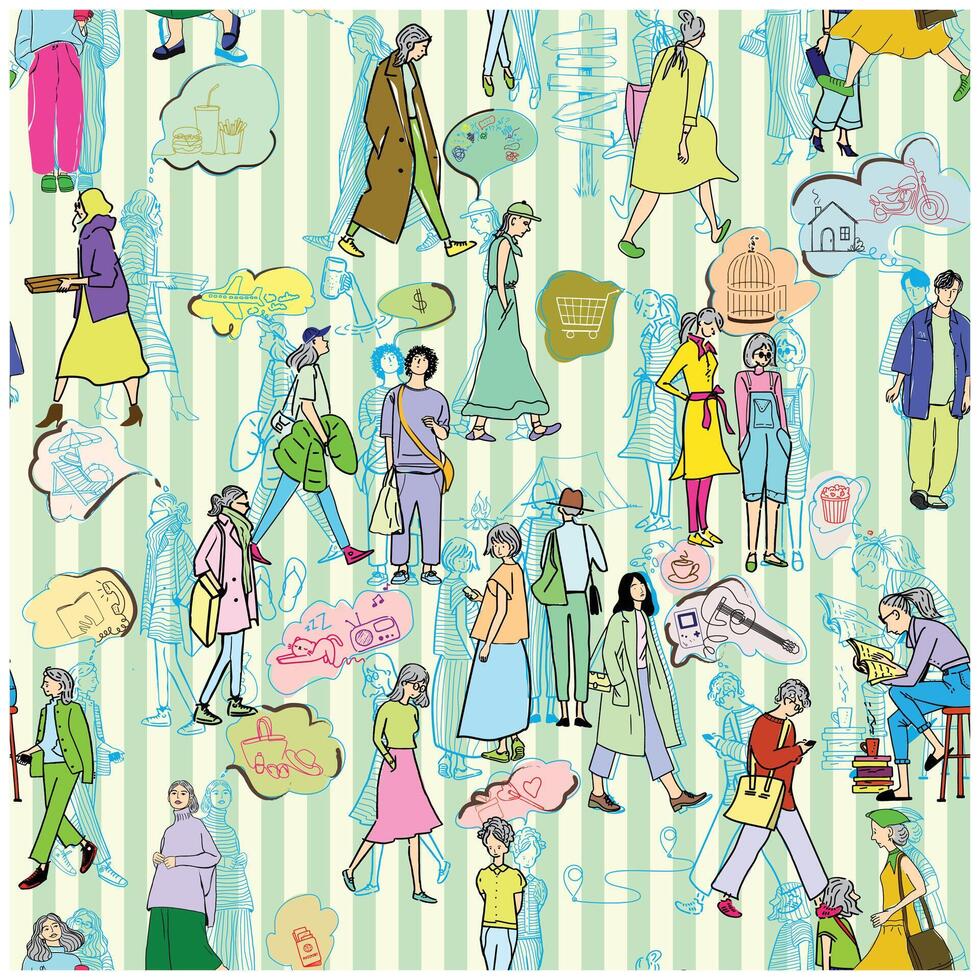 Colorful illustration of people walking vector