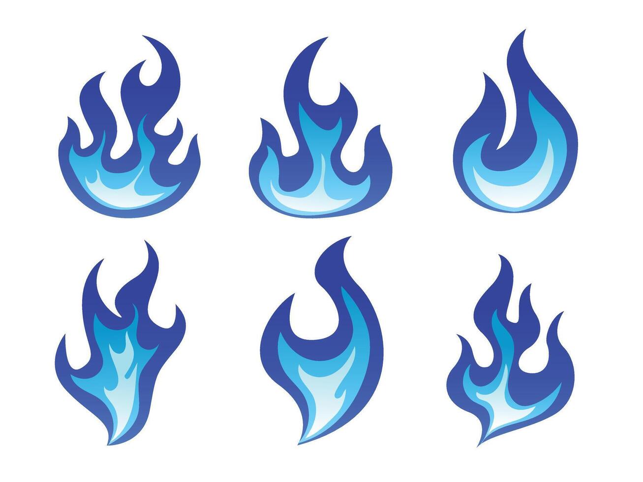 Hand drawn gas fire, set of blue flame illustration vector