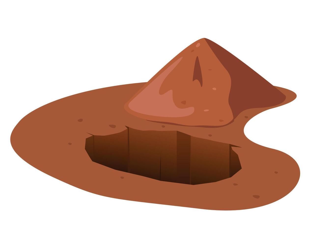 Ground pit hole, brown underground dig, burrow, pile vector
