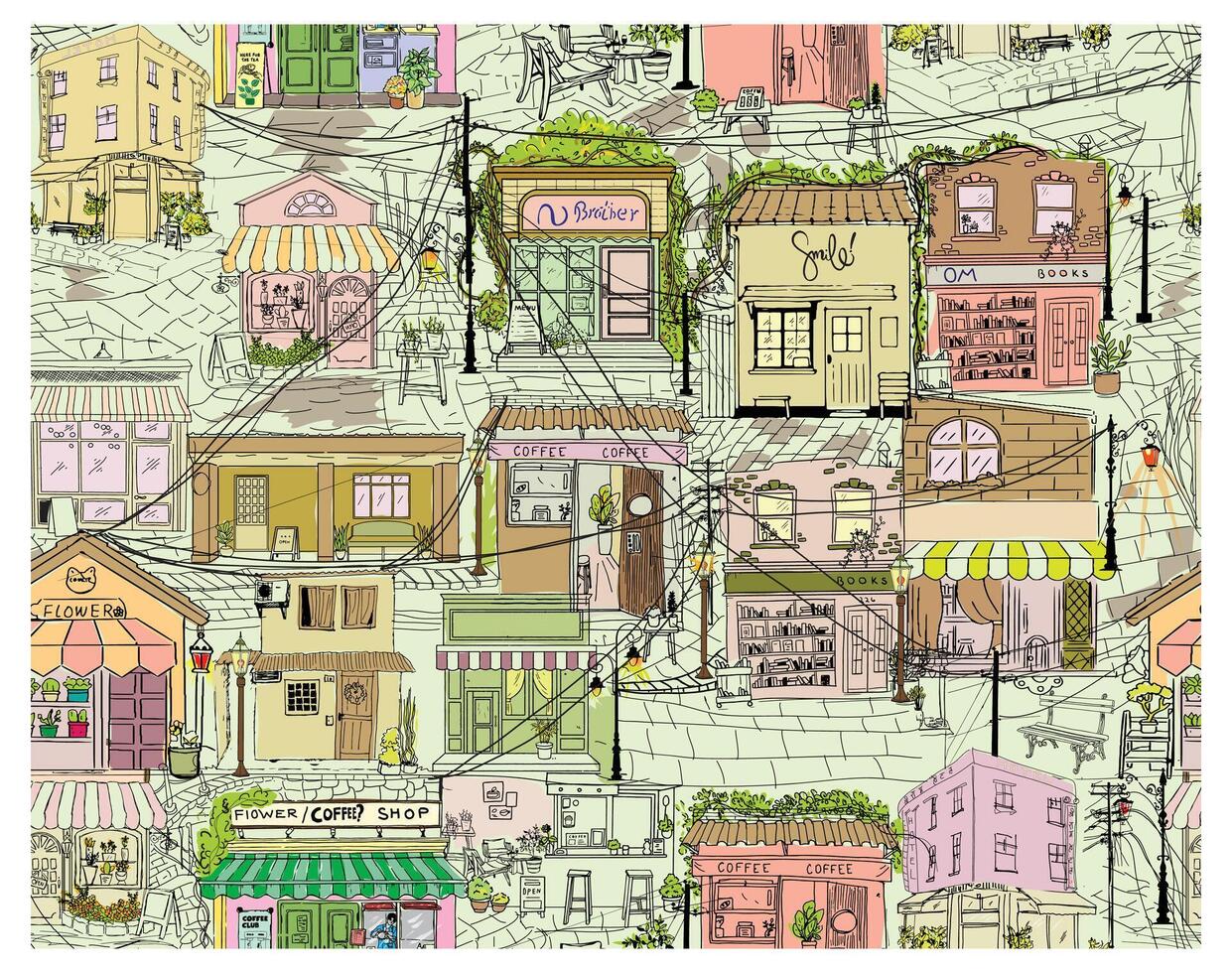 Colorful street shops illustration vector