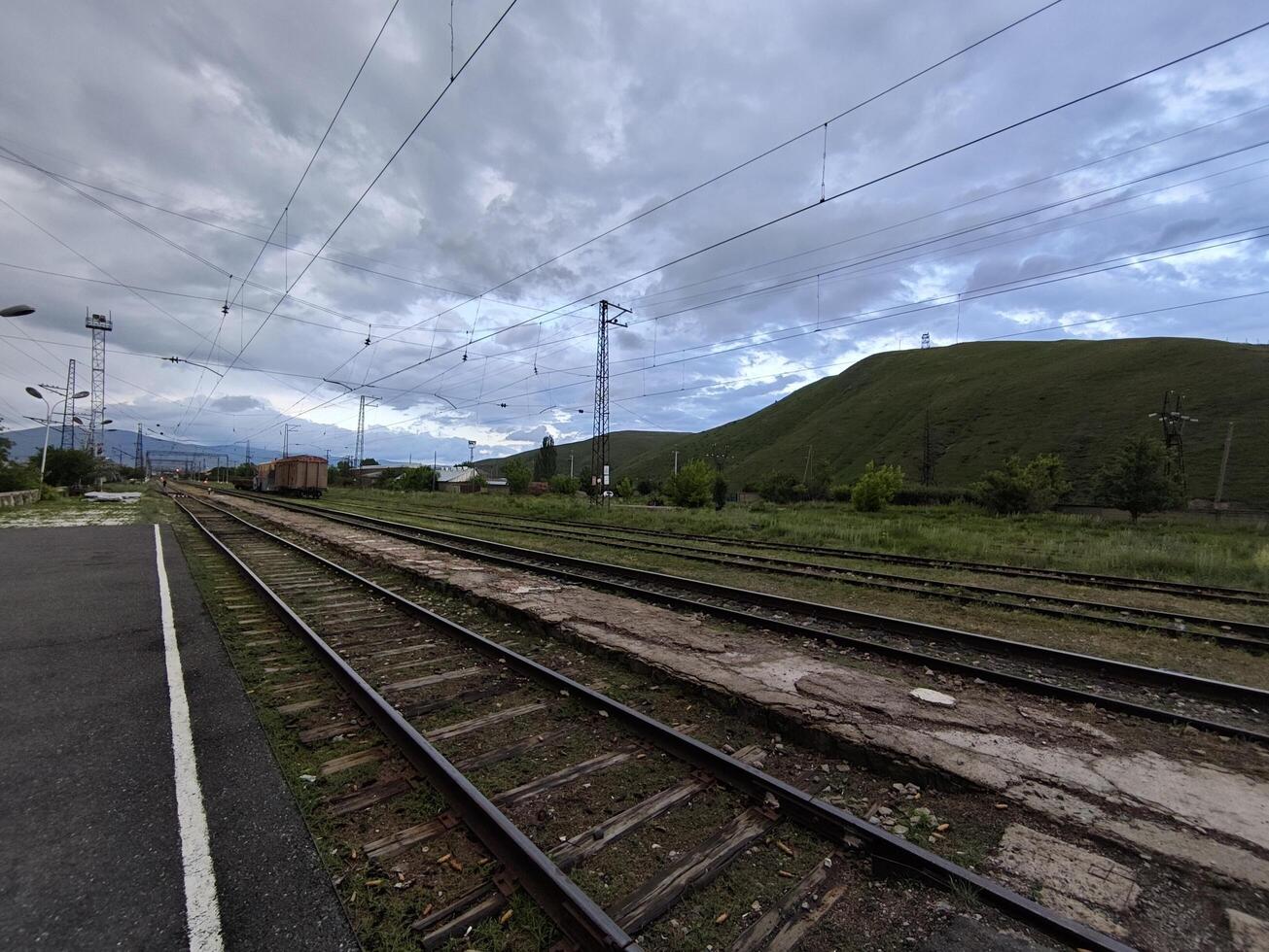 Passenger platform of the railway station in Hrazdan, Armenia photo