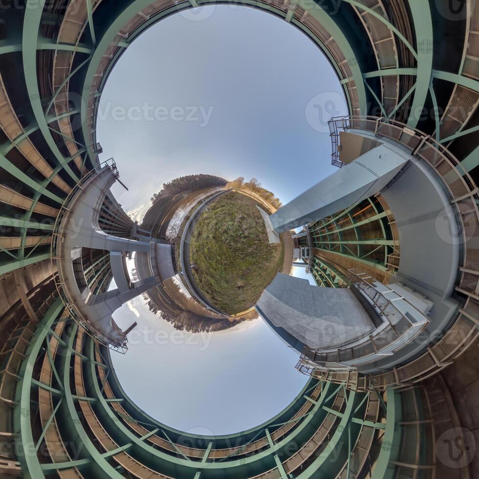 A circular view of a building with a large circular window photo