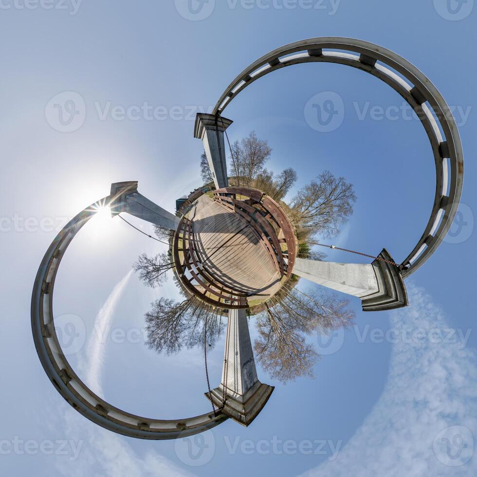A 360 degree view of a bridge and a park photo