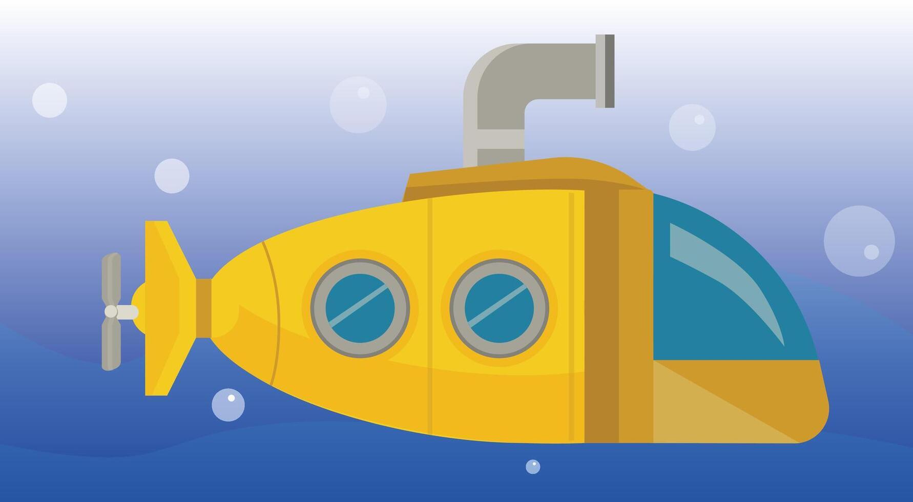 yellow submarine on the seabed illustration vector