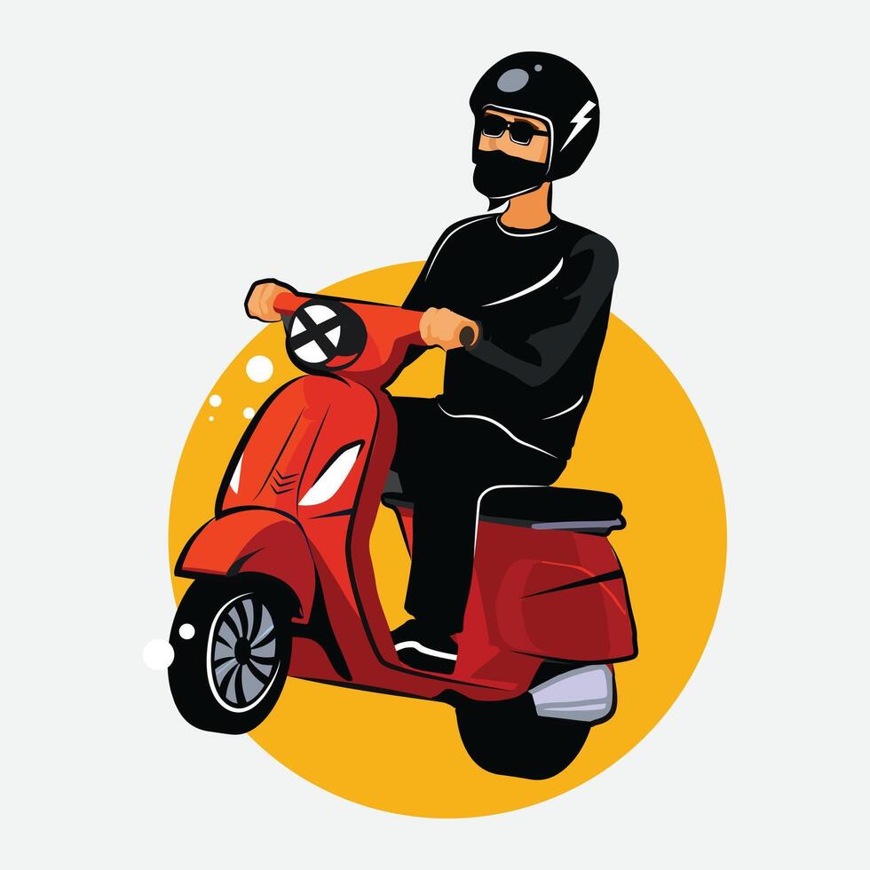 illustration of man riding scooter for community logo vector