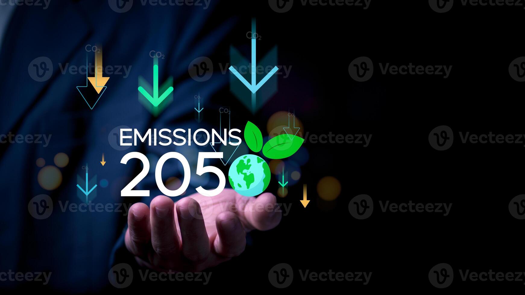 Growth of zero gas emissions by 2050, a goal that all businesses are heading in the same direction to reduce CO2 emissions to zero and to reduce global climate change, green cities photo
