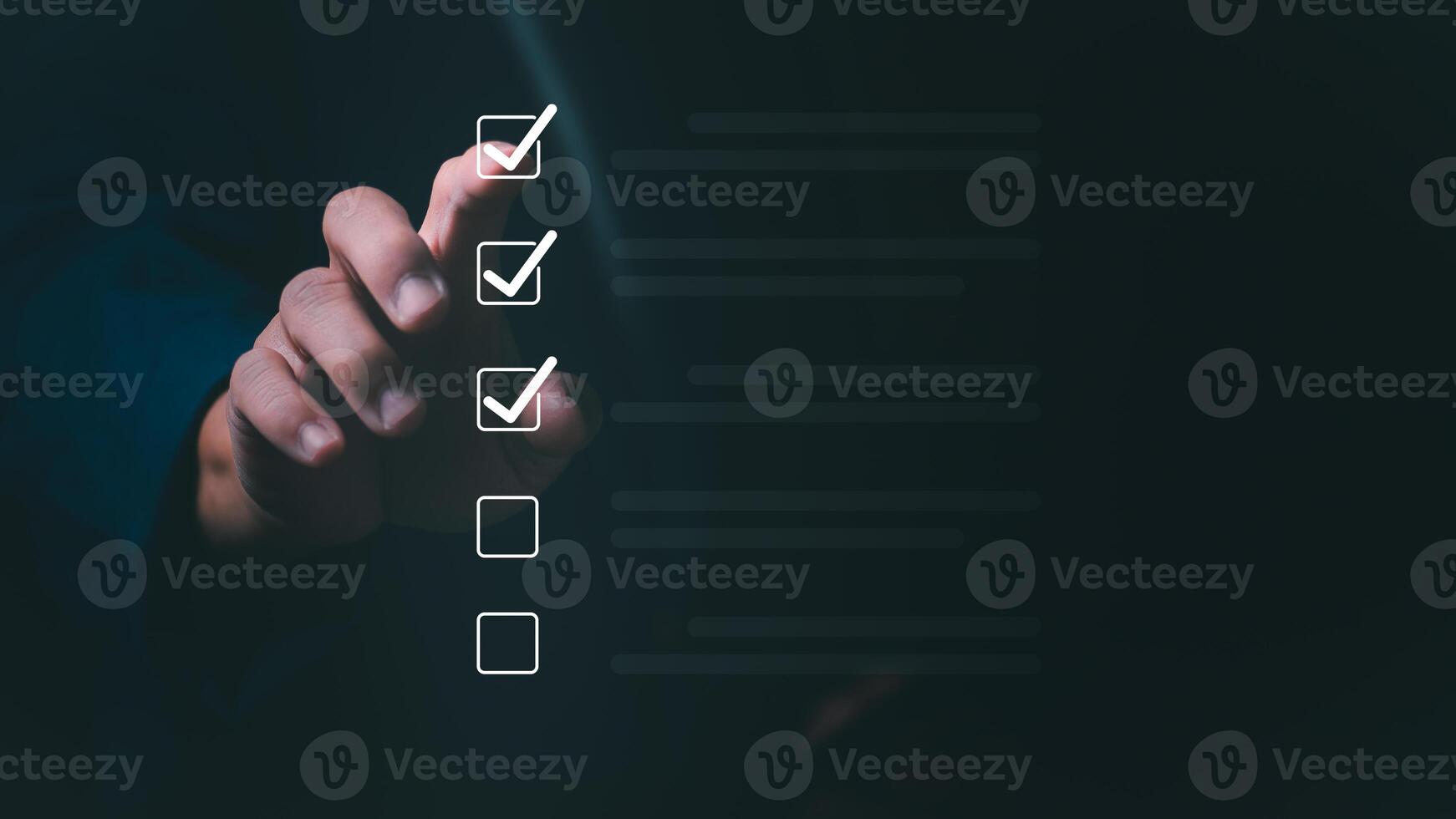 a Businessmen mark check blocks to verify the correctness and approve or accept the agreement. in digital documents Concept of working via the internet photo