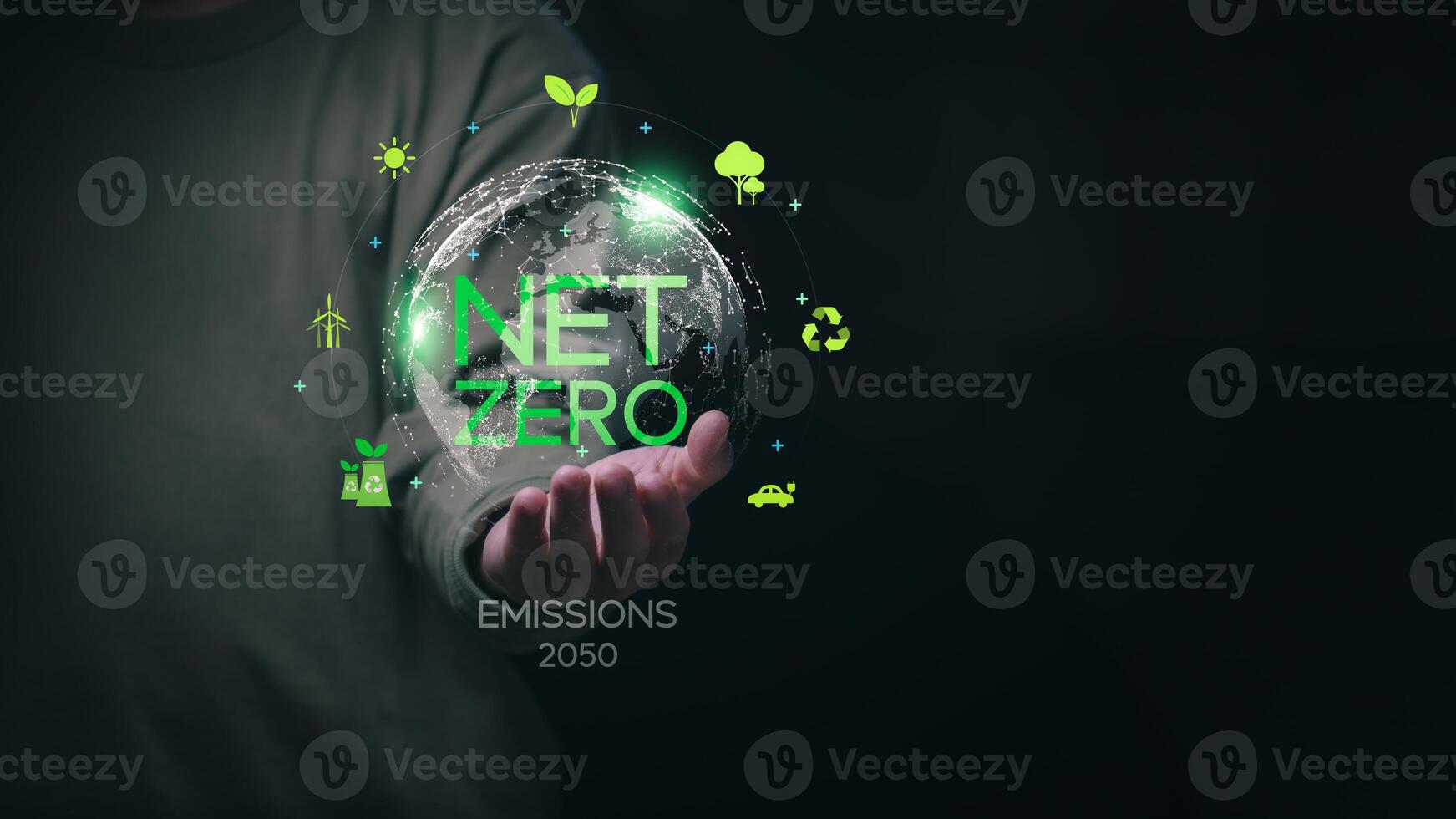 the Businessmen are demonstrating net zero greenhouse gas emissions so that the global climate does not change for the worse, sustainable use of renewable energy, and increased reforestation. photo