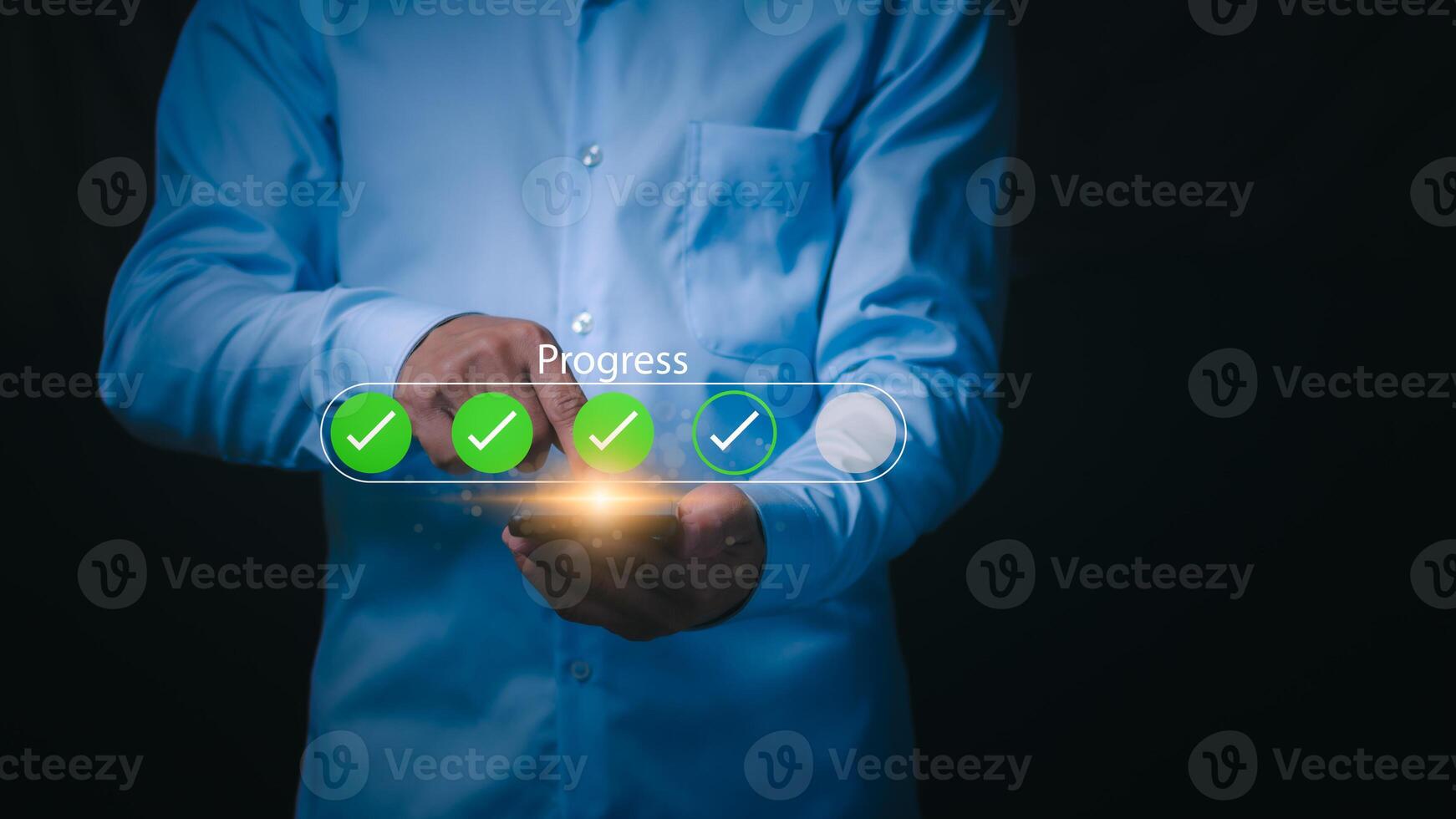 The concept tracking progress and monitoring work, planning and process of working towards goals, businessman showing process to work towards common goals. photo