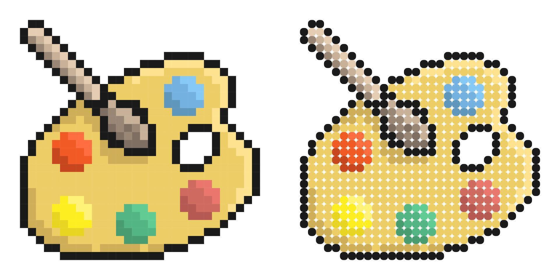 Pixel icon. Palette with multicolored watercolors and brush. Stationery for school. Simple vector