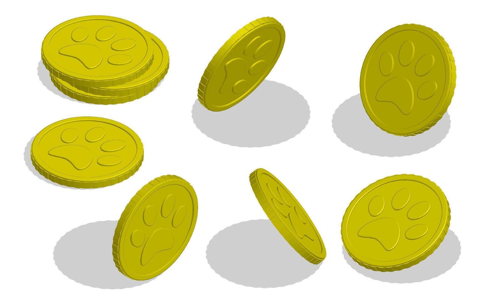 Isometric gold coin with paw print for participation in animal competitions. Prize for winner vector