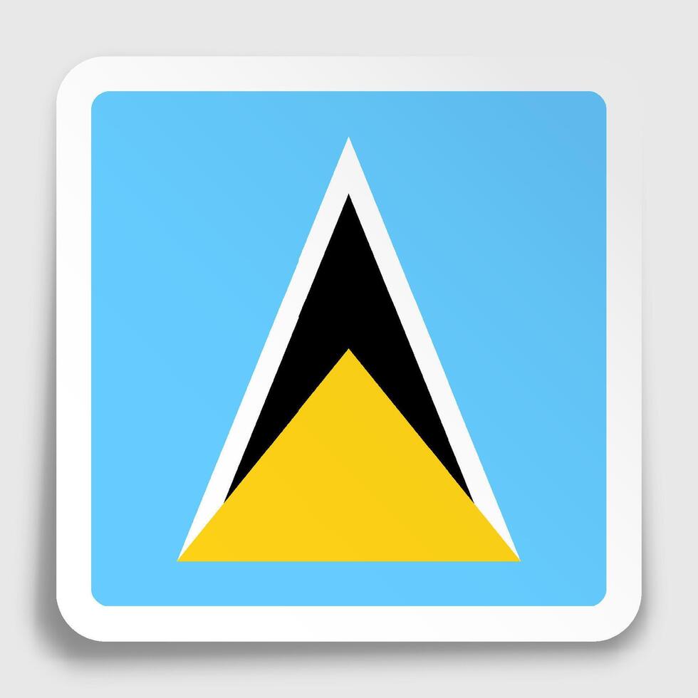 Saint Lucia flag icon on paper square sticker with shadow. Button for mobile application or web vector